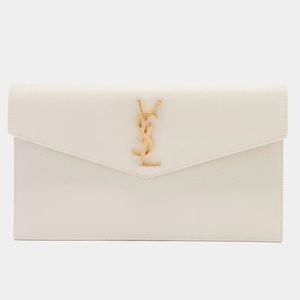 SAINT LAURENT Uptown YSL-plaque grained-leather clutch bag